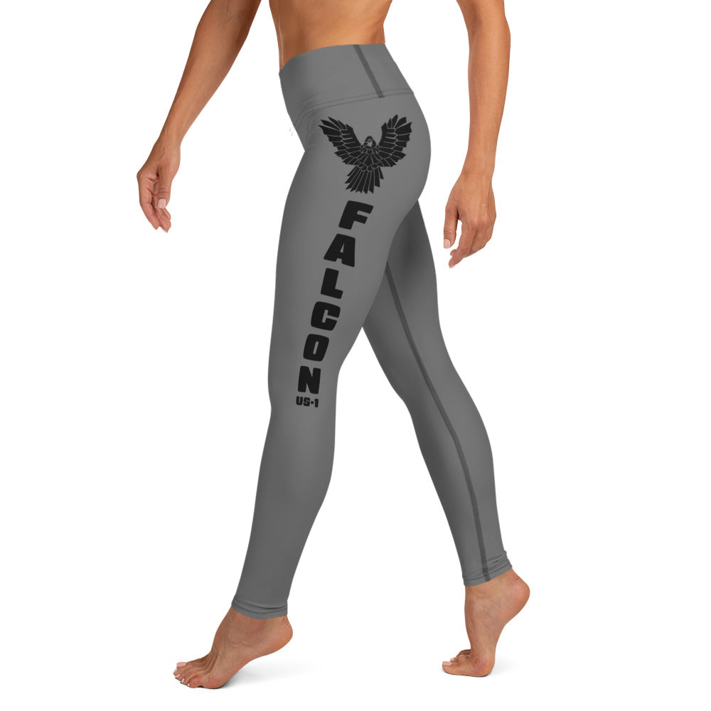 Yoga Leggings- Black Falcon Logo on Gray