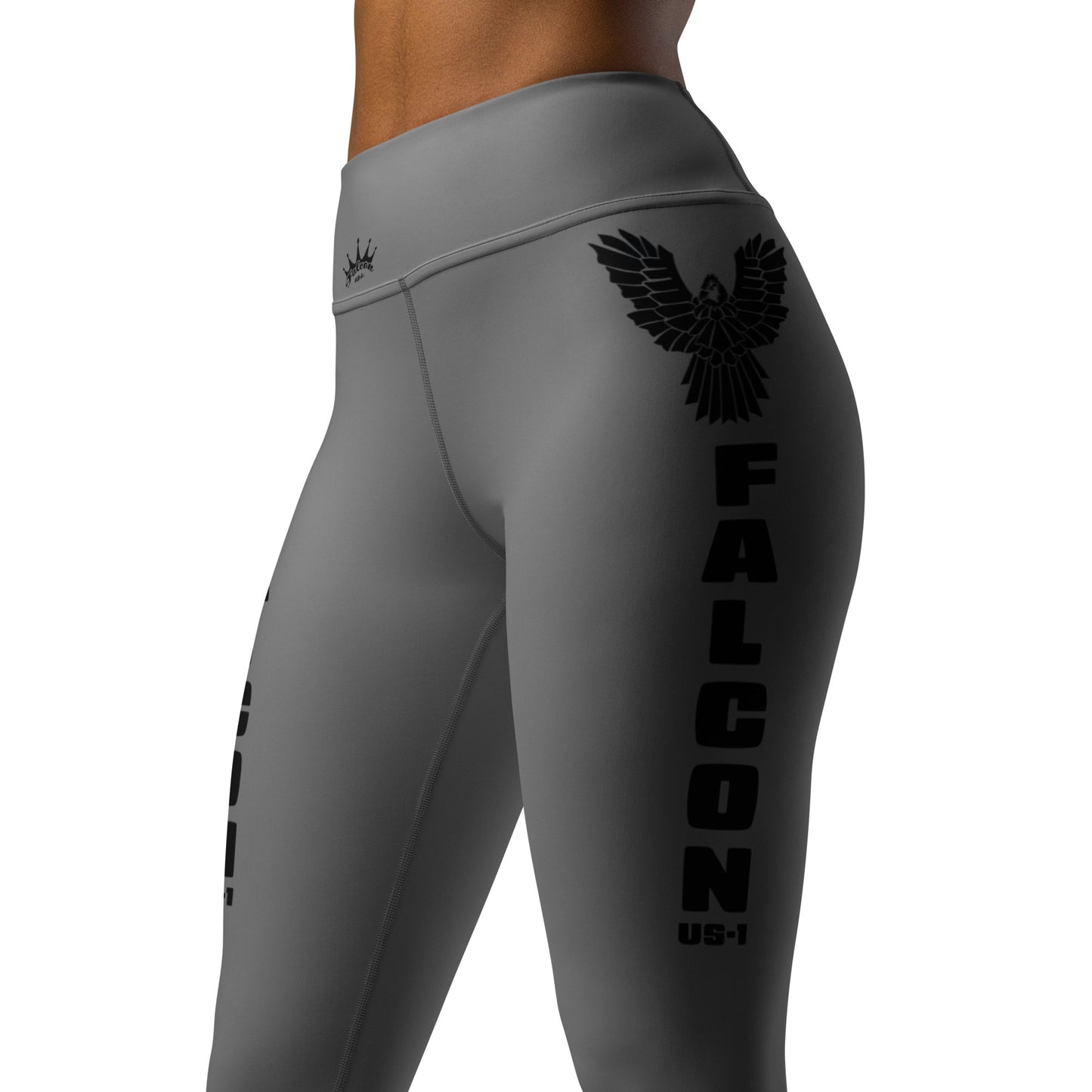 Yoga Leggings- Black Falcon Logo on Gray