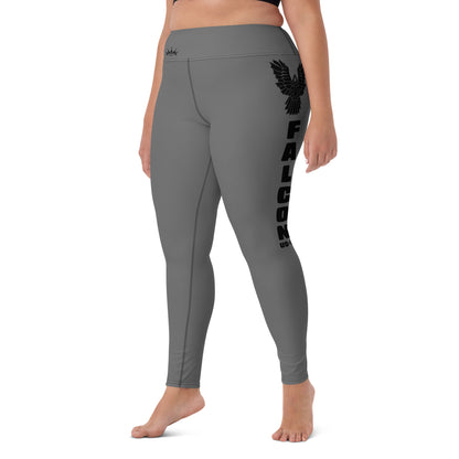 Yoga Leggings- Black Falcon Logo on Gray