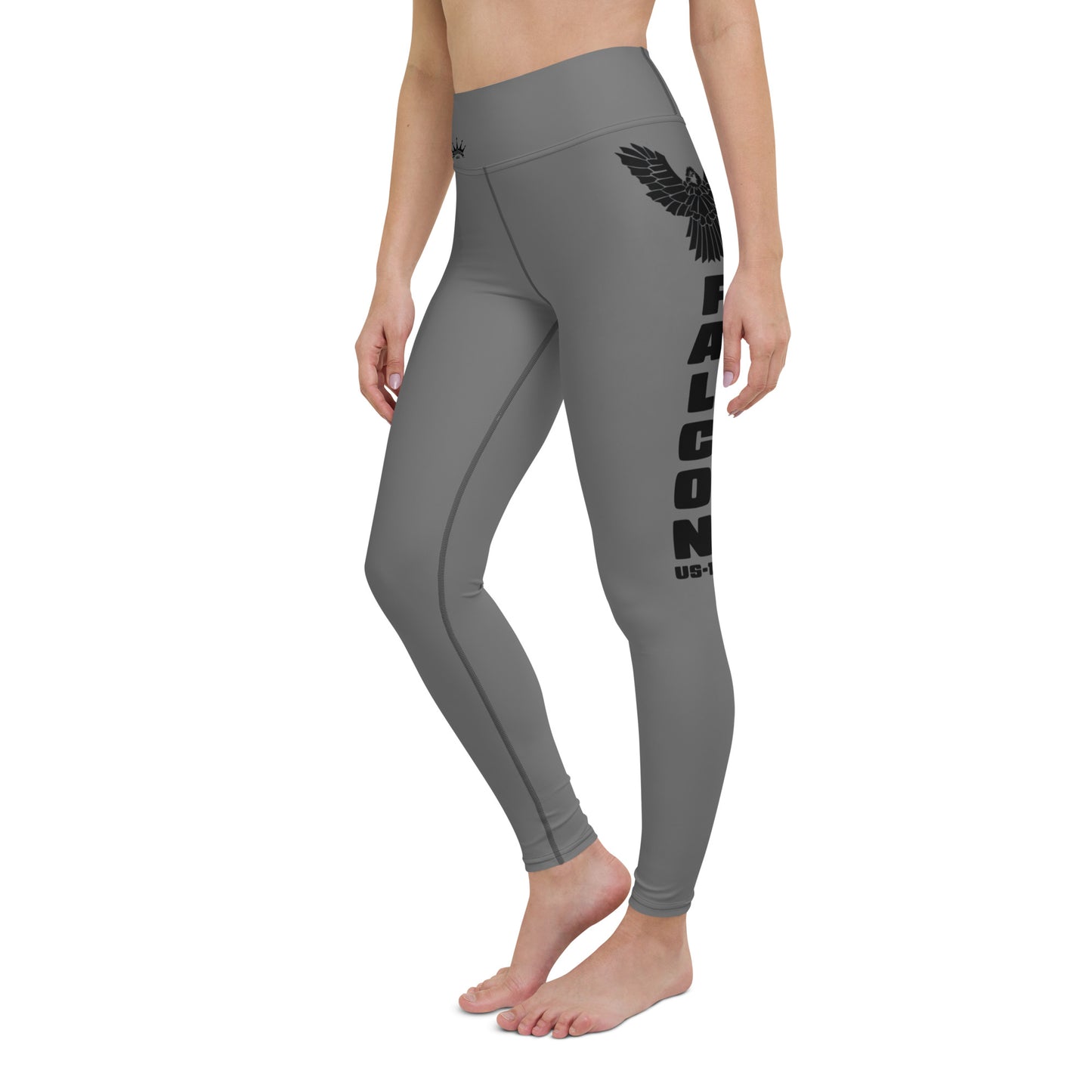 Yoga Leggings- Black Falcon Logo on Gray