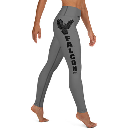 Yoga Leggings- Black Falcon Logo on Gray