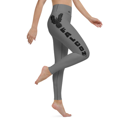 Yoga Leggings- Black Falcon Logo on Gray