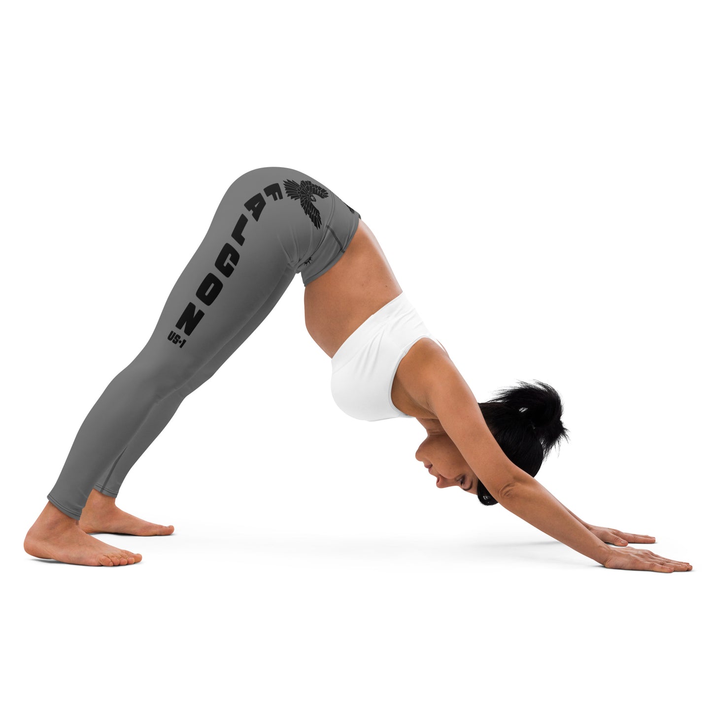 Yoga Leggings- Black Falcon Logo on Gray