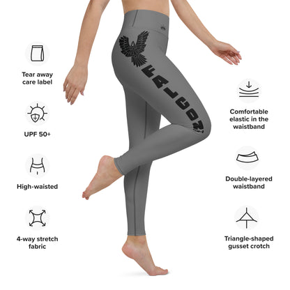 Yoga Leggings- Black Falcon Logo on Gray