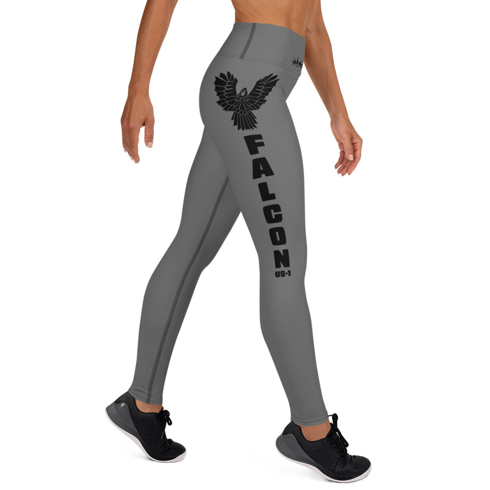 Yoga Leggings- Black Falcon Logo on Gray