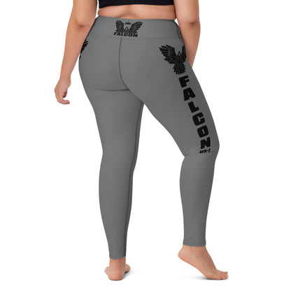 Yoga Leggings- Black Falcon Logo on Gray