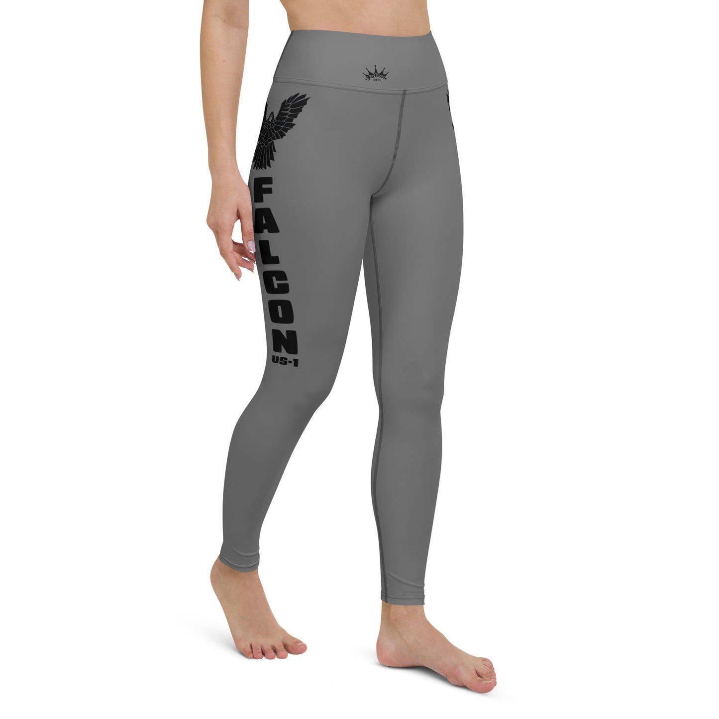 Yoga Leggings- Black Falcon Logo on Gray