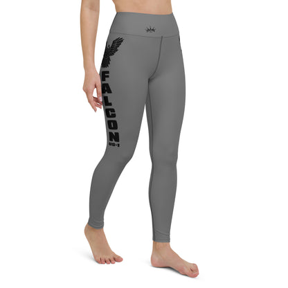 Yoga Leggings- Black Falcon Logo on Gray