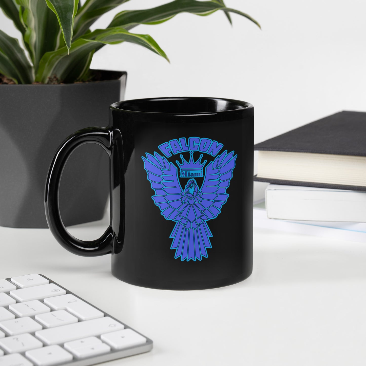 Falcon Logo Black Glossy Mug - Blue