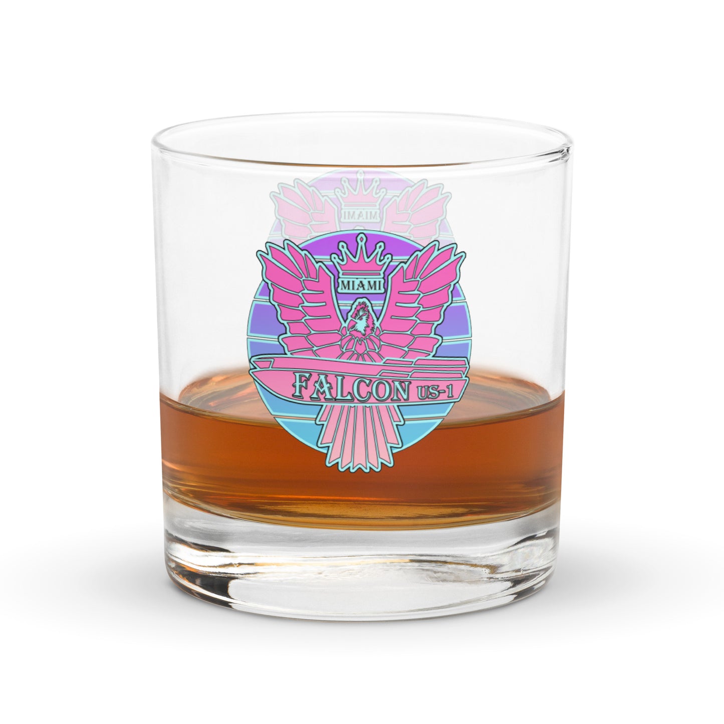 Rocks glass - Falcon US-1 Retro Pink Sunburst Logo