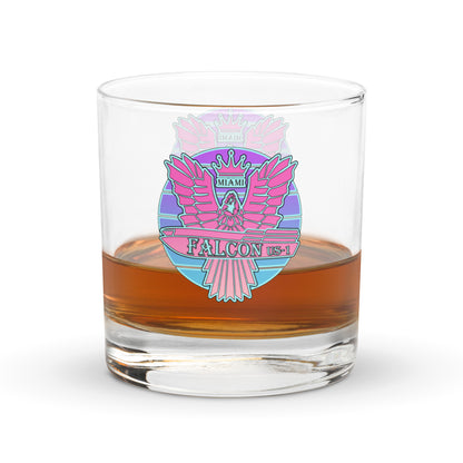 Rocks glass - Falcon US-1 Retro Pink Sunburst Logo