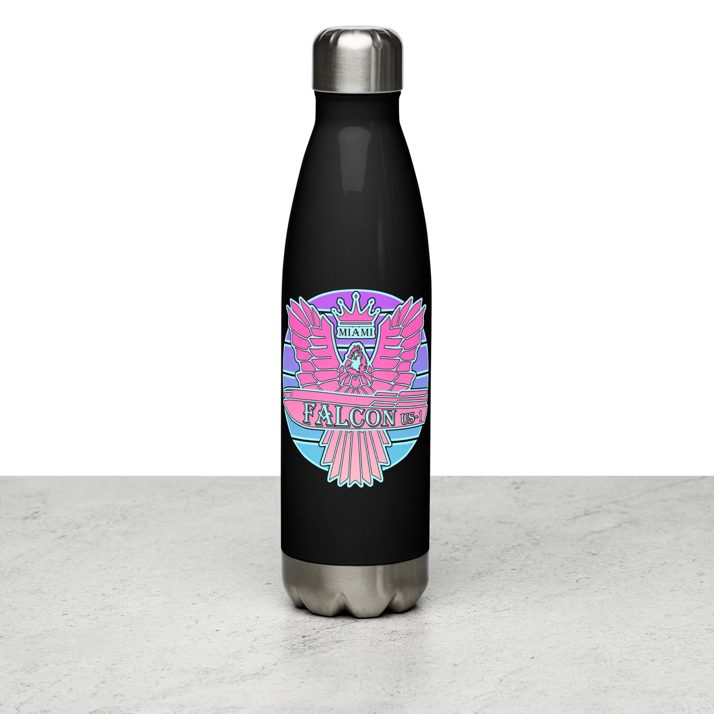 Falcon Logo Stainless steel water bottle - Retro Pink Sunburst