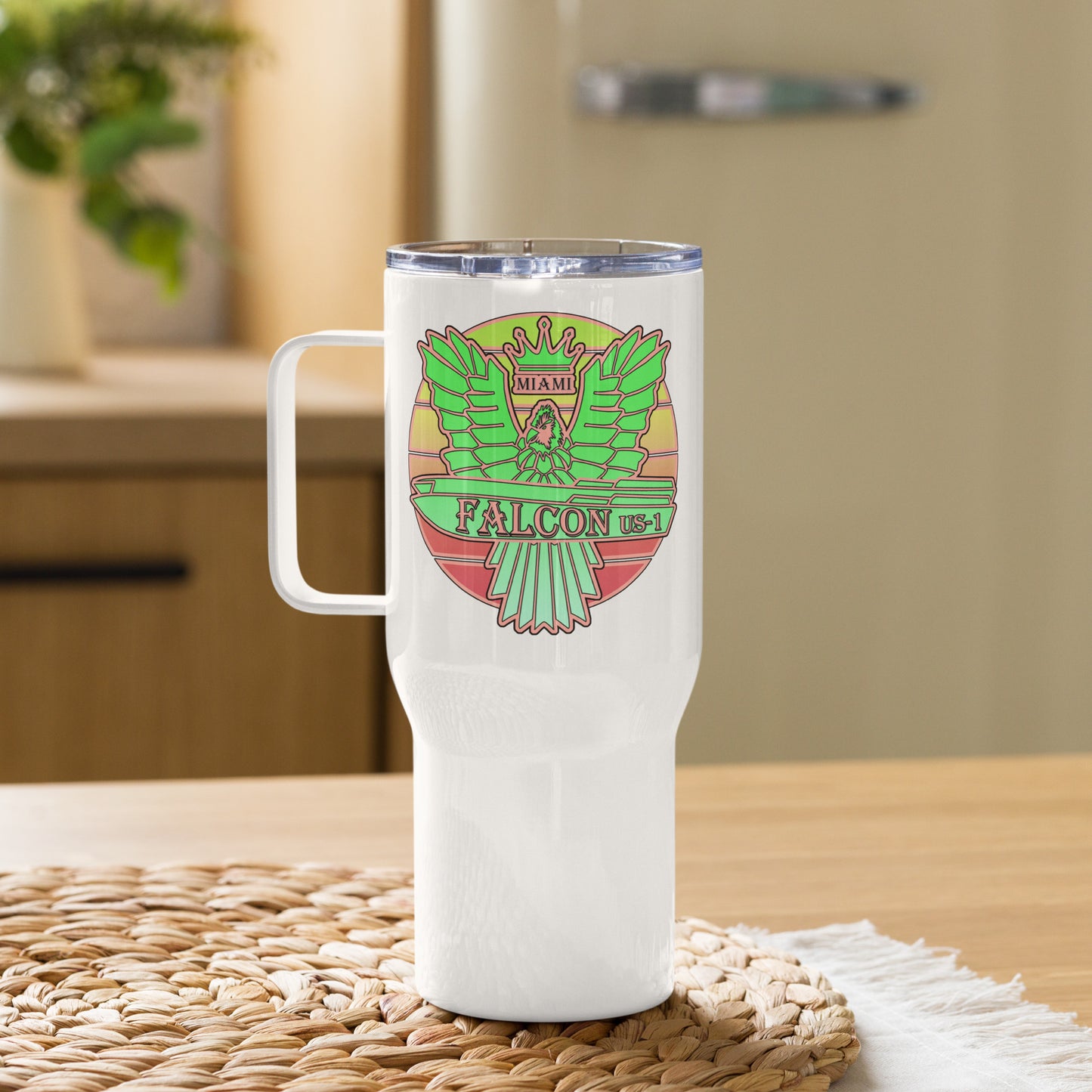 Falcon US-1 Travel mug with a handle - Retro Key lime Green Sunburst
