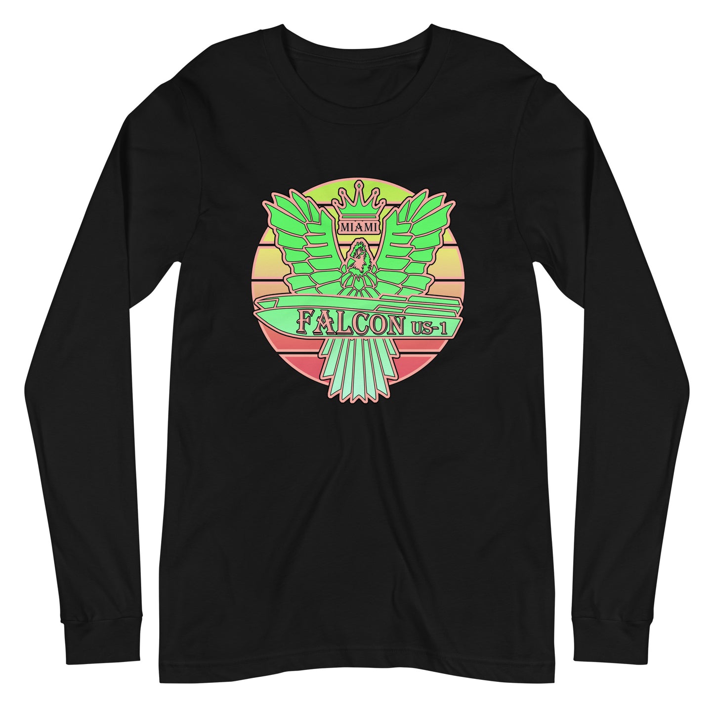 Classic Long Sleeve Tee - Falcon Retro Key Lime Green Sunburst Logo