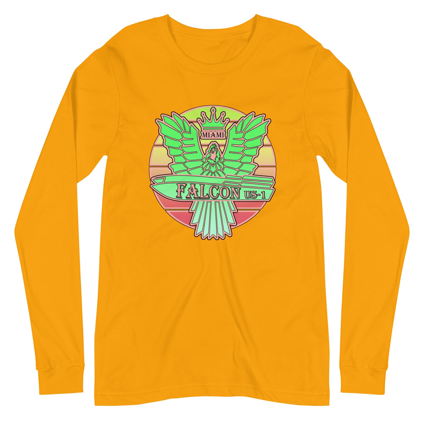 Classic Long Sleeve Tee - Falcon Retro Key Lime Green Sunburst Logo