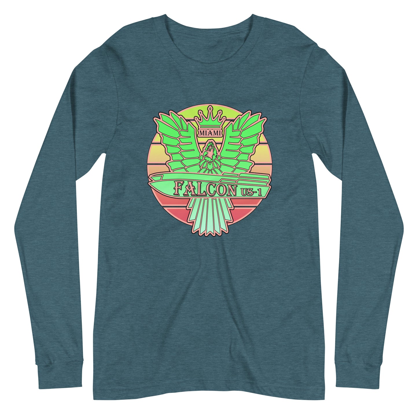 Classic Long Sleeve Tee - Falcon Retro Key Lime Green Sunburst Logo