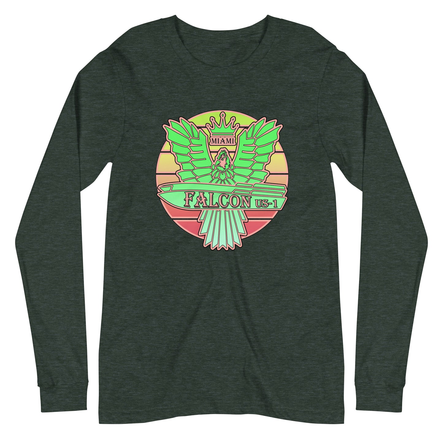Classic Long Sleeve Tee - Falcon Retro Key Lime Green Sunburst Logo