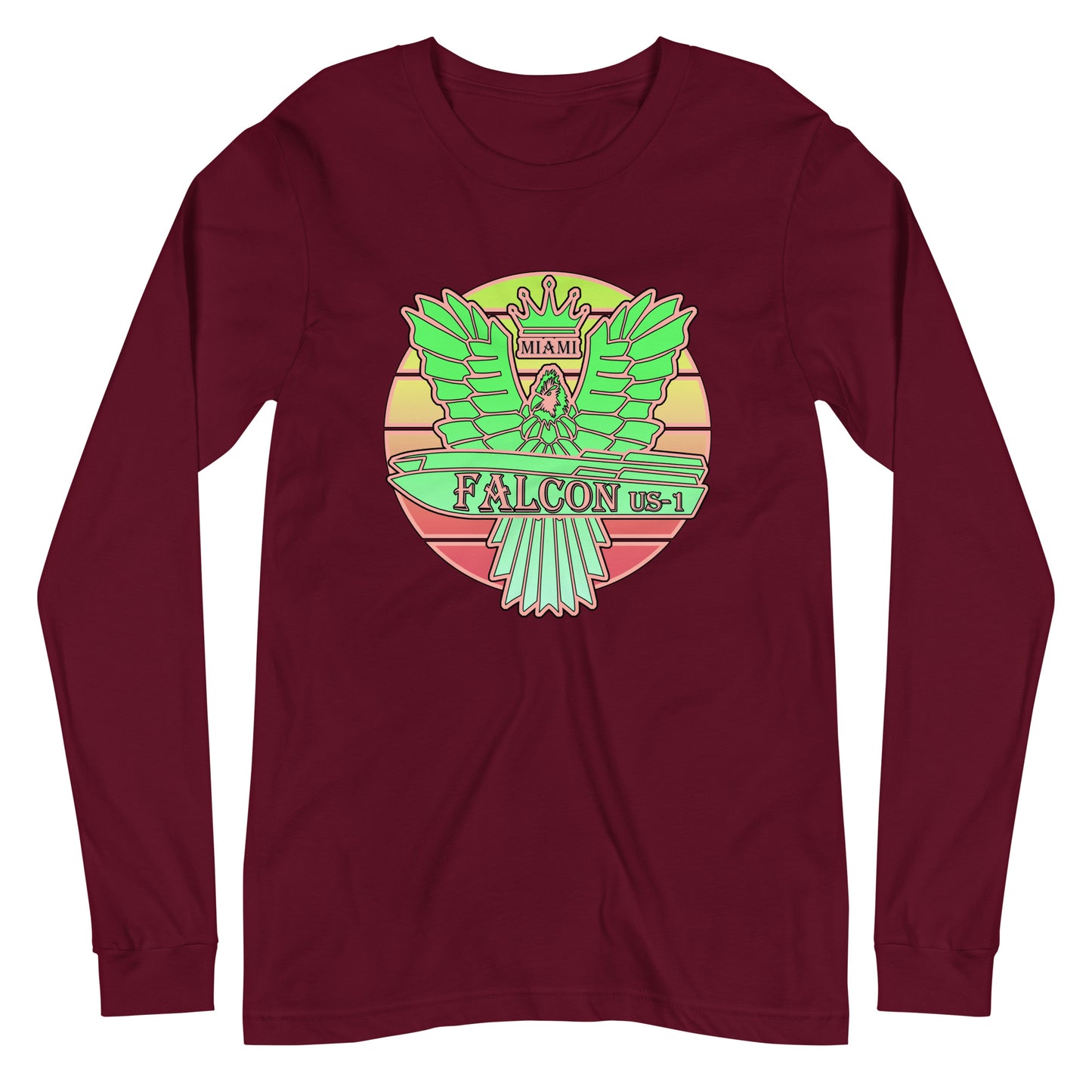 Classic Long Sleeve Tee - Falcon Retro Key Lime Green Sunburst Logo