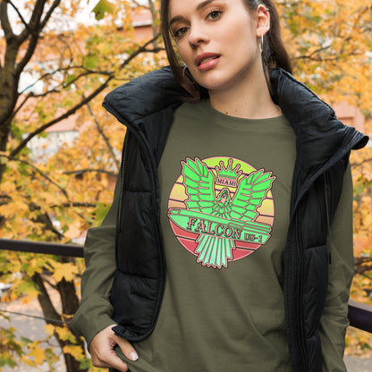 Classic Long Sleeve Tee - Falcon Retro Key Lime Green Sunburst Logo