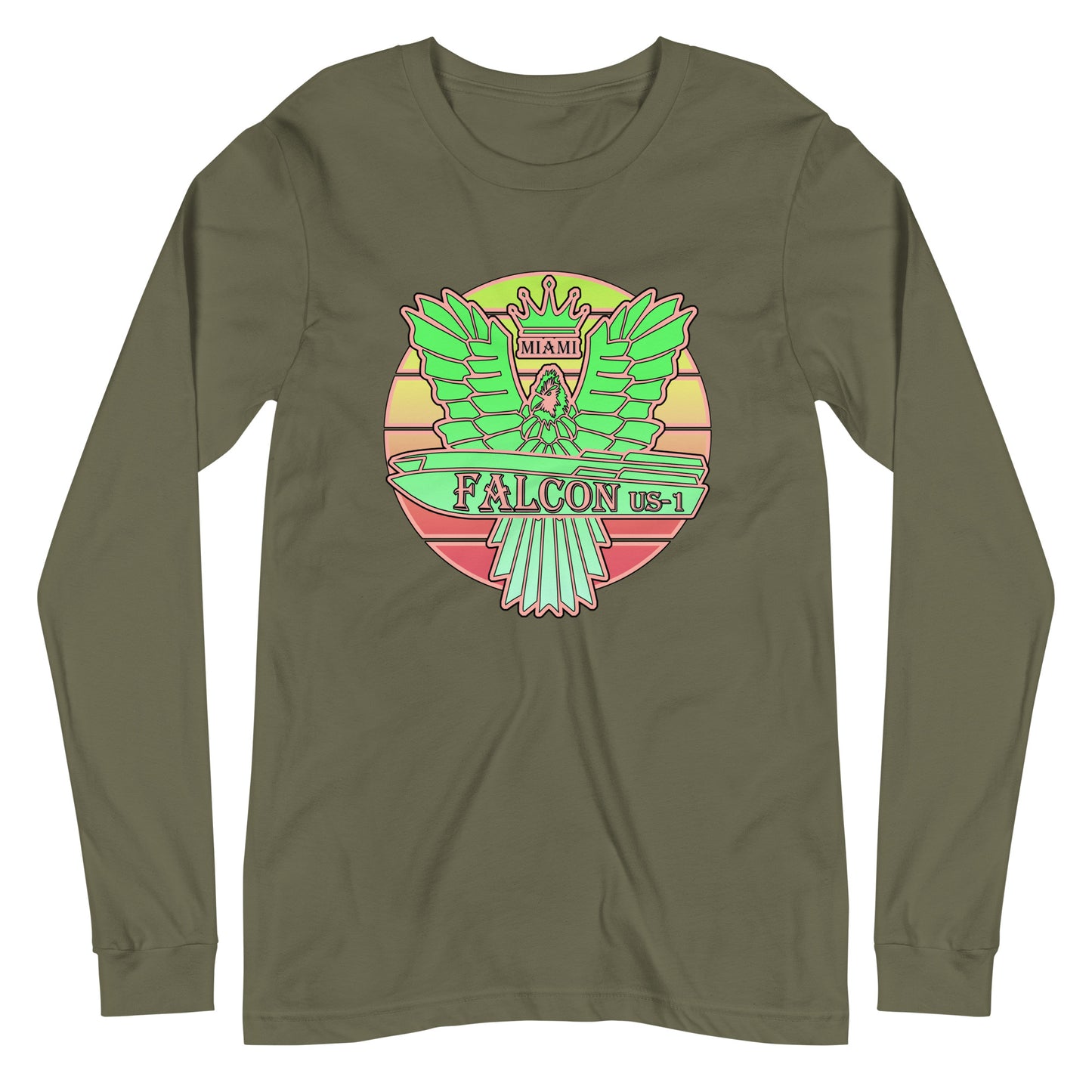 Classic Long Sleeve Tee - Falcon Retro Key Lime Green Sunburst Logo