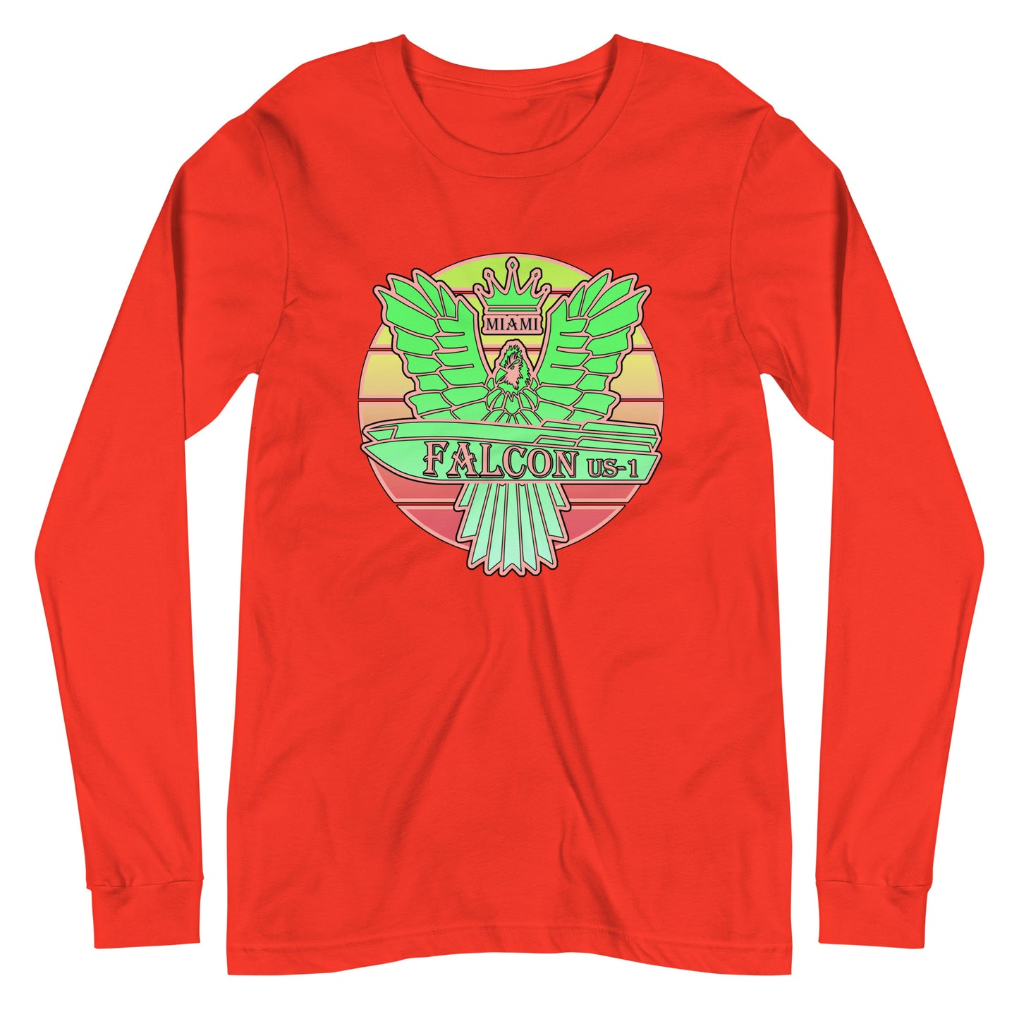 Classic Long Sleeve Tee - Falcon Retro Key Lime Green Sunburst Logo