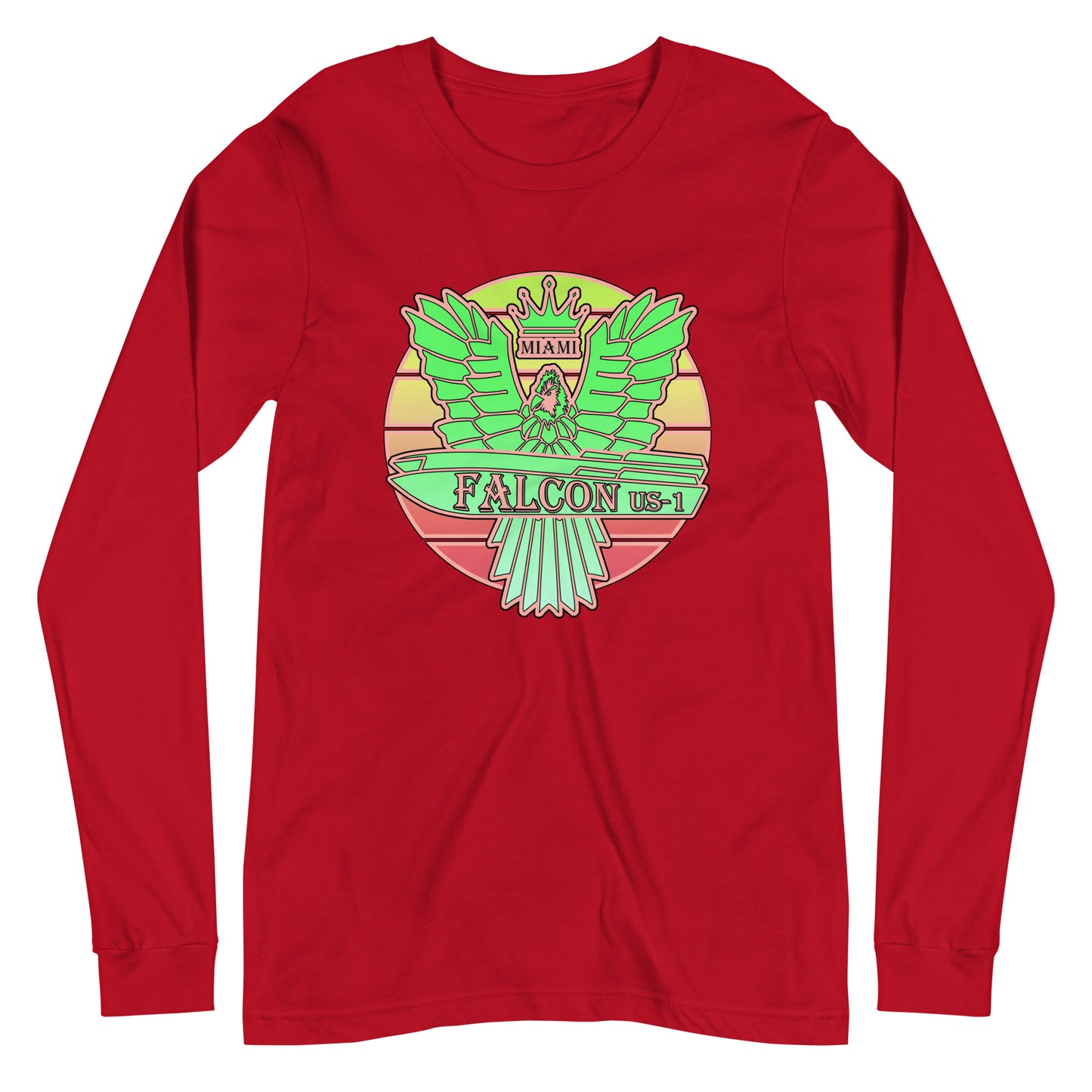 Classic Long Sleeve Tee - Falcon Retro Key Lime Green Sunburst Logo