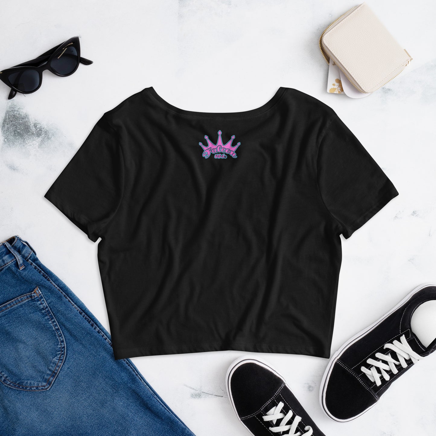 Women’s Crop Tee - Falcon US-1 Retro Pink Sunburst Logo