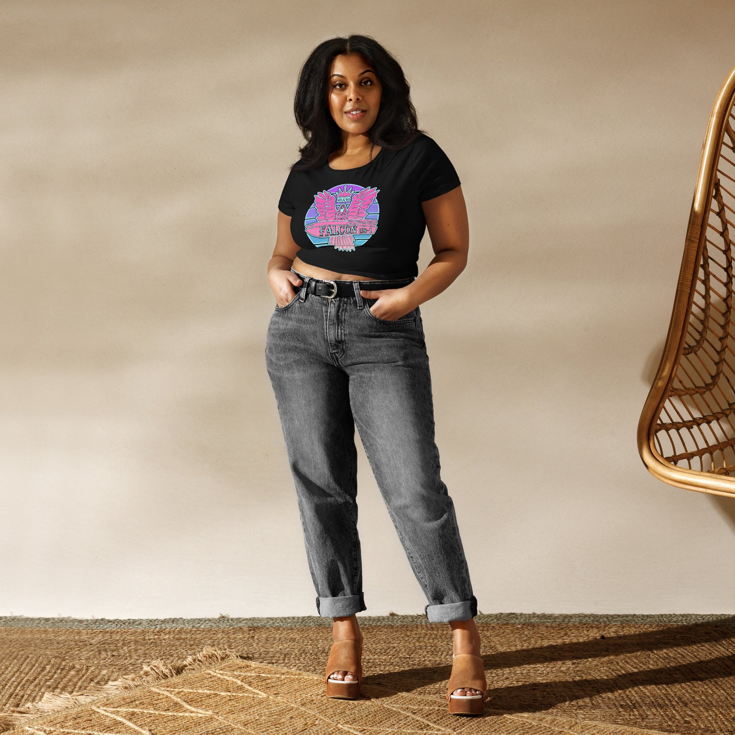 Women’s Crop Tee - Falcon US-1 Retro Pink Sunburst Logo