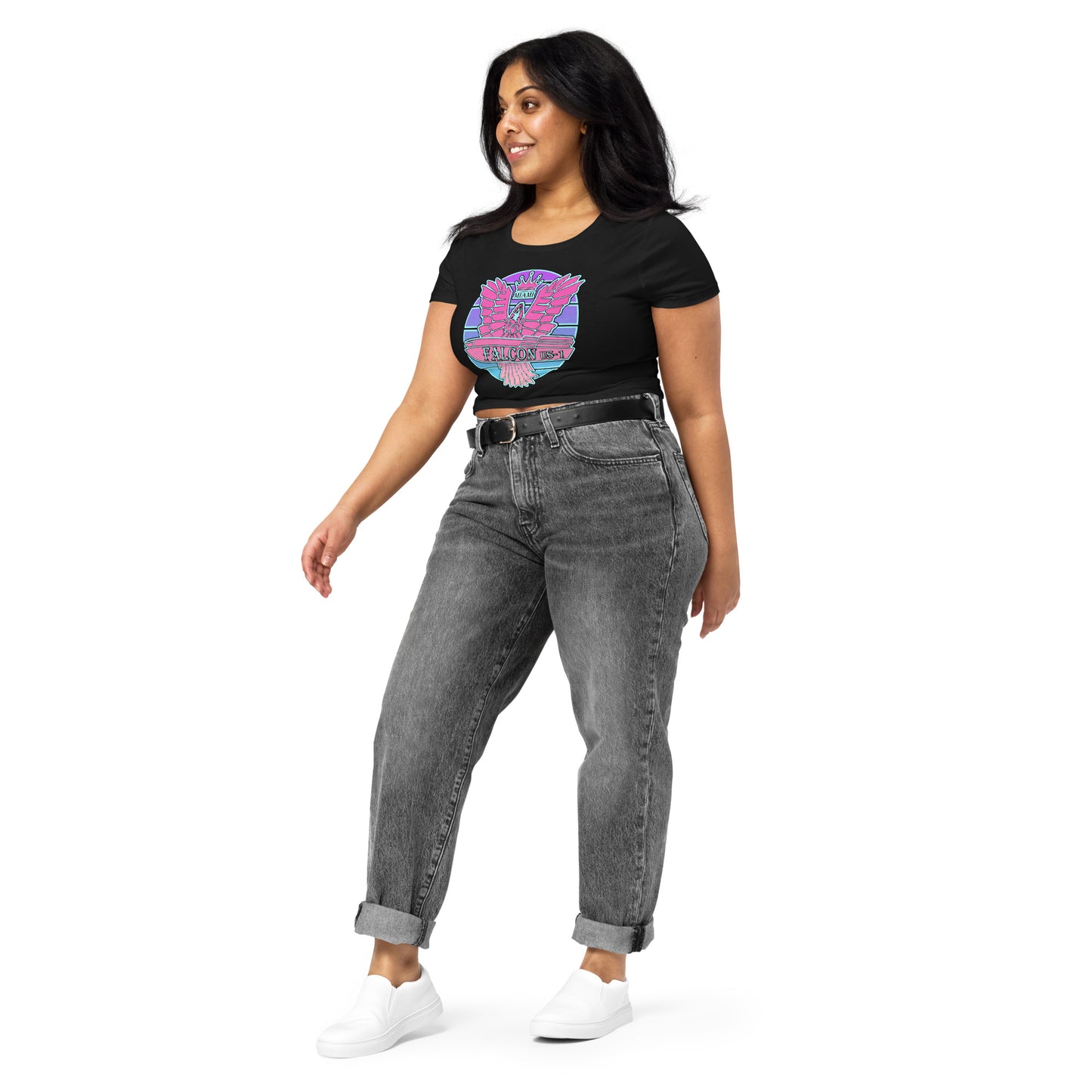 Women’s Crop Tee - Falcon US-1 Retro Pink Sunburst Logo