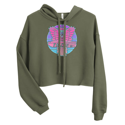 Crop Hoodie - Pink Retro Sunburst Logo