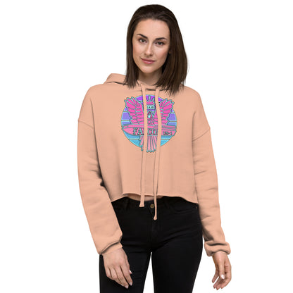 Crop Hoodie - Pink Retro Sunburst Logo