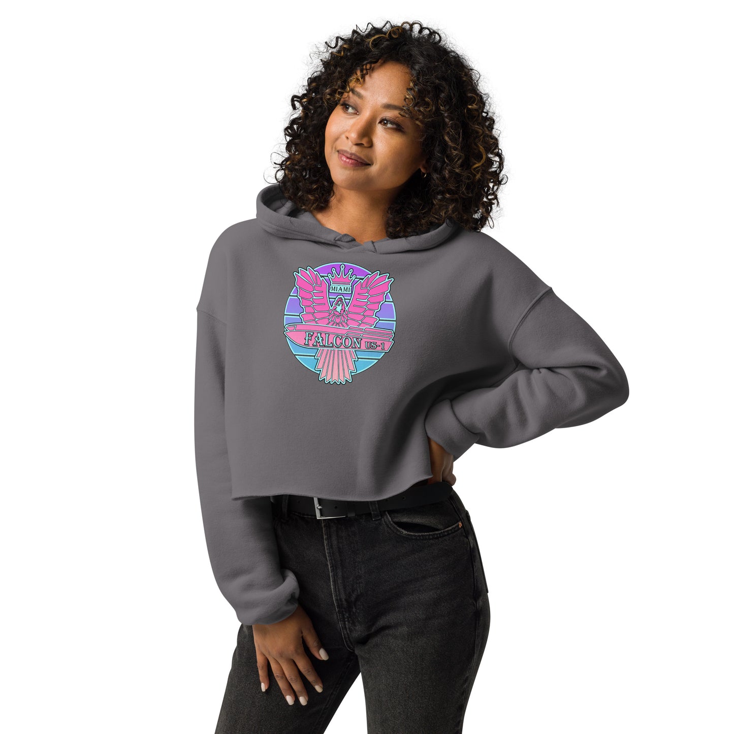Crop Hoodie - Pink Retro Sunburst Logo