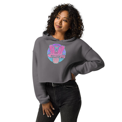 Crop Hoodie - Pink Retro Sunburst Logo