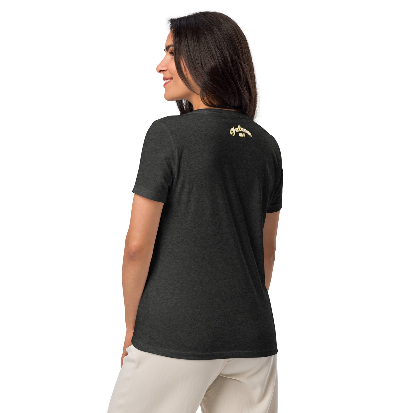 Women’s relaxed v-neck t-shirt-White\Gold Falcon US-1 Logo
