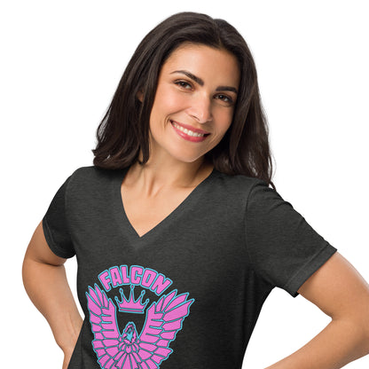Women’s relaxed v-neck t-shirt- Retro Pink Falcon US-1 Logo