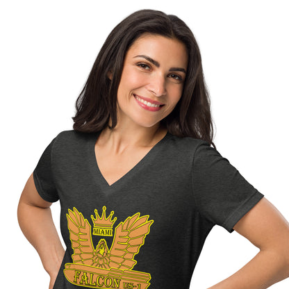 Women’s relaxed v-neck t-shirt - Gold Falcon US-1 Logo