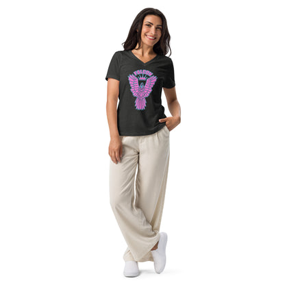 Women’s relaxed v-neck t-shirt- Retro Pink Falcon US-1 Logo