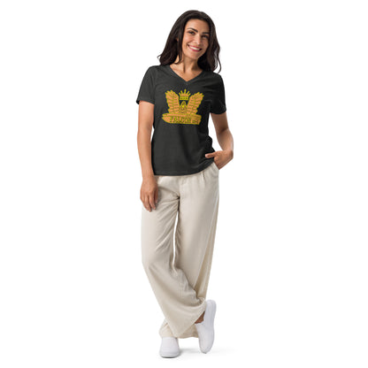 Women’s relaxed v-neck t-shirt - Gold Falcon US-1 Logo