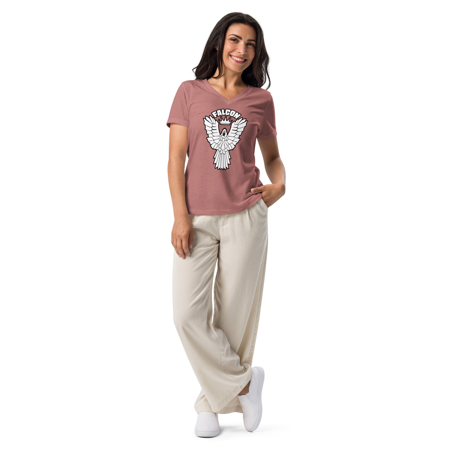 Women’s relaxed v-neck t-shirt - White Falcon US-1 Logo