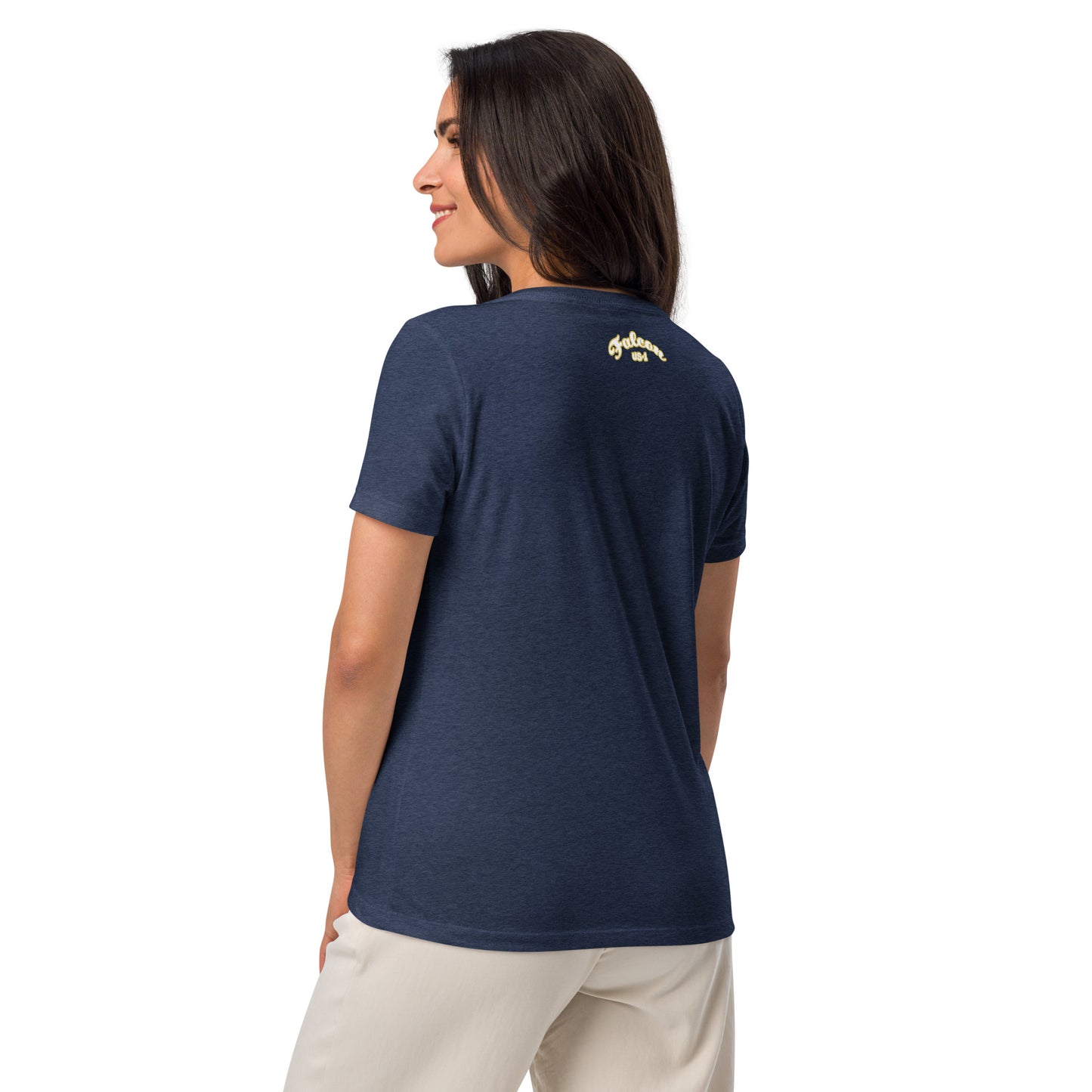 Women’s relaxed v-neck t-shirt-White\Gold Falcon US-1 Logo