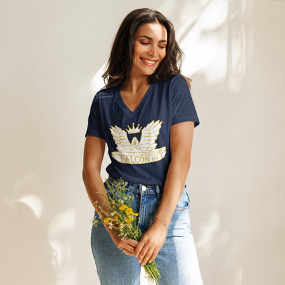 Women’s relaxed v-neck t-shirt-White\Gold Falcon US-1 Logo