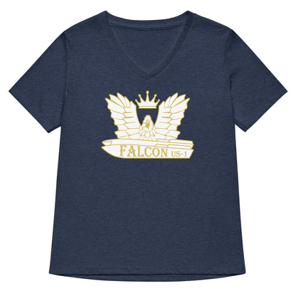 Women’s relaxed v-neck t-shirt-White\Gold Falcon US-1 Logo
