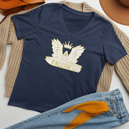 Women’s relaxed v-neck t-shirt-White\Gold Falcon US-1 Logo