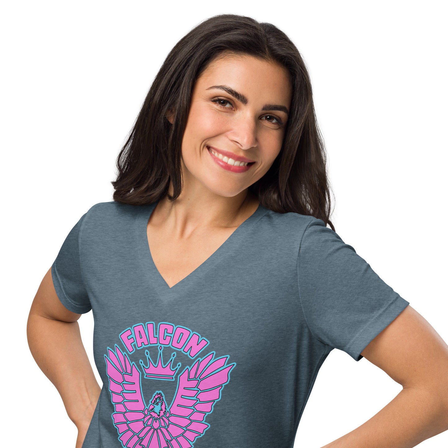 Women’s relaxed v-neck t-shirt- Retro Pink Falcon US-1 Logo