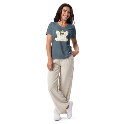 Women’s relaxed v-neck t-shirt-White\Gold Falcon US-1 Logo