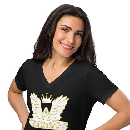 Women’s relaxed v-neck t-shirt-White\Gold Falcon US-1 Logo