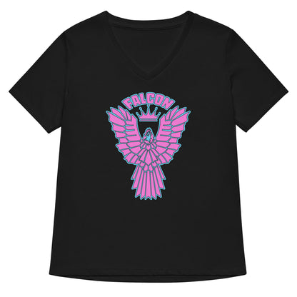 Women’s relaxed v-neck t-shirt- Retro Pink Falcon US-1 Logo