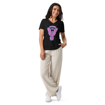 Women’s relaxed v-neck t-shirt- Retro Pink Falcon US-1 Logo