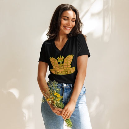Women’s relaxed v-neck t-shirt - Gold Falcon US-1 Logo