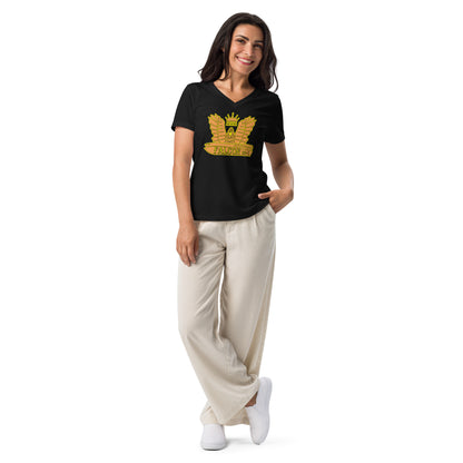 Women’s relaxed v-neck t-shirt - Gold Falcon US-1 Logo